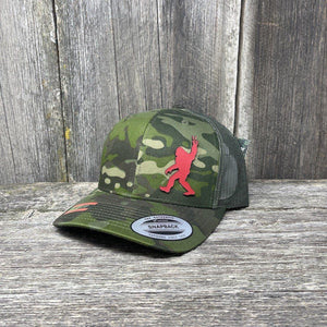 SASQUATCH RED LEATHER PEACE PATCH - FLEXFIT-SNAPBACK Leather Patch Hats Hells Canyon Designs Green Jungle Multicam