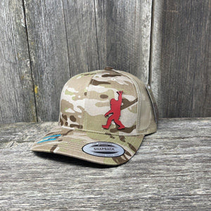 SASQUATCH RED LEATHER SHAKA PATCH - FLEXFIT-SNAPBACK Leather Patch Hats Hells Canyon Designs Arid/Tan Multicam