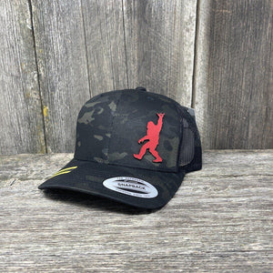 SASQUATCH RED LEATHER SHAKA PATCH - FLEXFIT-SNAPBACK Leather Patch Hats Hells Canyon Designs Black Multicam