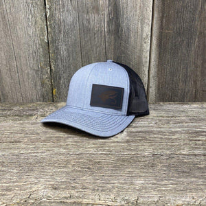 STEELHEAD FLY BLACK LEATHER PATCH HAT - RICHARDSON 112 Leather Patch Hats Hells Canyon Designs Heather/Black
