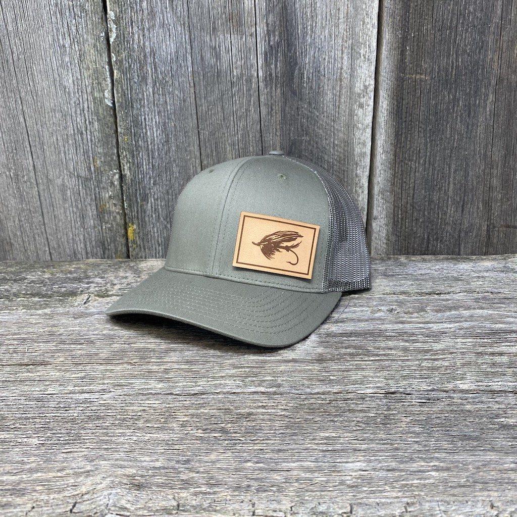 STEELHEAD FLY NATURAL LEATHER PATCH HAT - RICHARDSON 112 Leather Patch Hats Hells Canyon Designs Loden