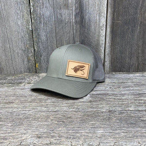 STEELHEAD FLY NATURAL LEATHER PATCH HAT - RICHARDSON 112 Leather Patch Hats Hells Canyon Designs Loden
