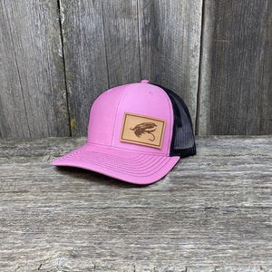 STEELHEAD FLY NATURAL LEATHER PATCH HAT - RICHARDSON 112 Leather Patch Hats Hells Canyon Designs Pink/Black