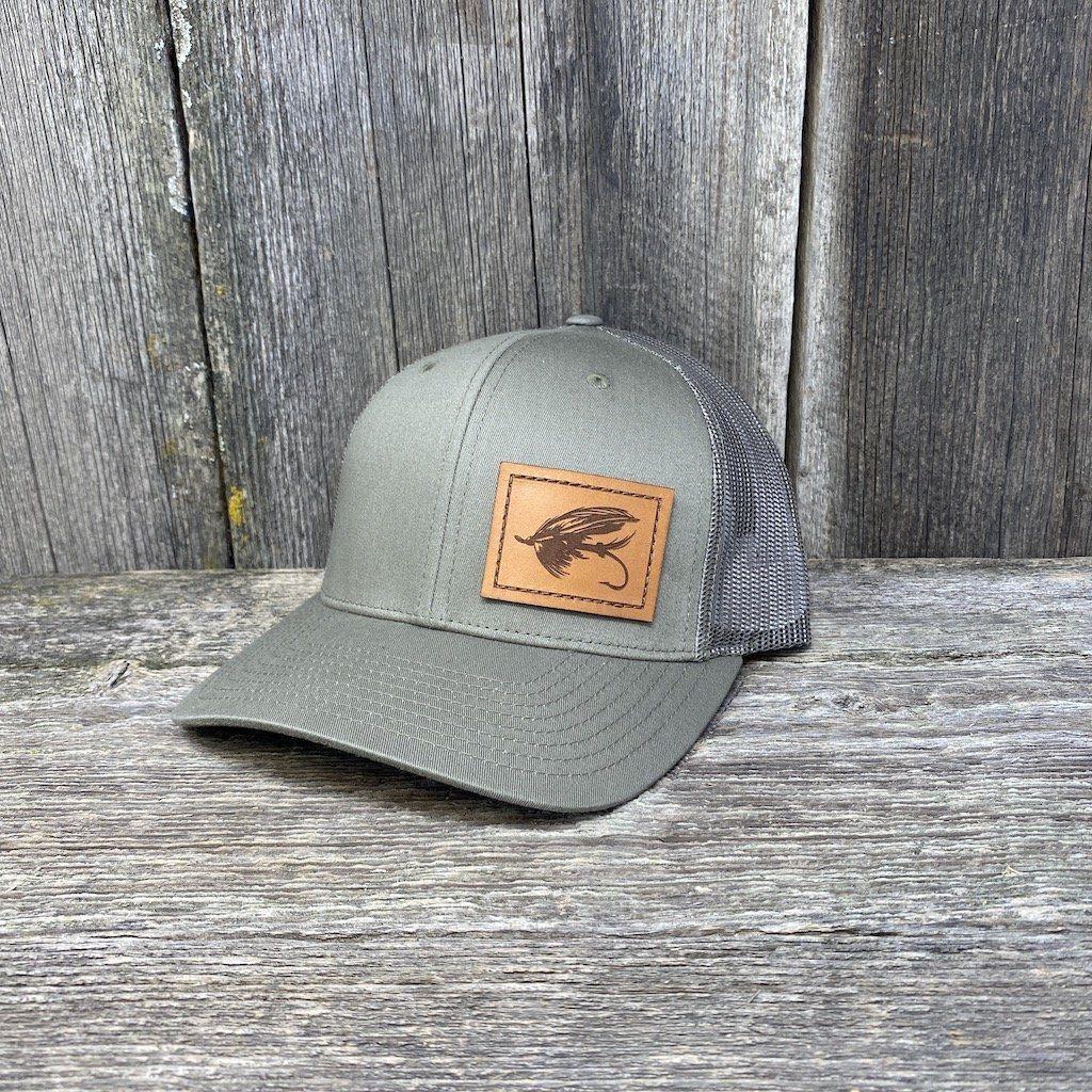STEELHEAD FLY STITCHED CHESTNUT LEATHER PATCH HAT - RICHARDSON 112 Leather Patch Hats Hells Canyon Designs # Loden