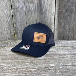 STEELHEAD FLY STITCHED CHESTNUT LEATHER PATCH HAT - RICHARDSON 112 Leather Patch Hats Hells Canyon Designs # Solid Black