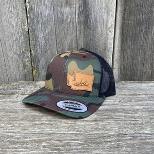 Washington Hat Elk Patch Hat Flex-Fit Leather Patch Hats Hells Canyon Designs BDU/Black