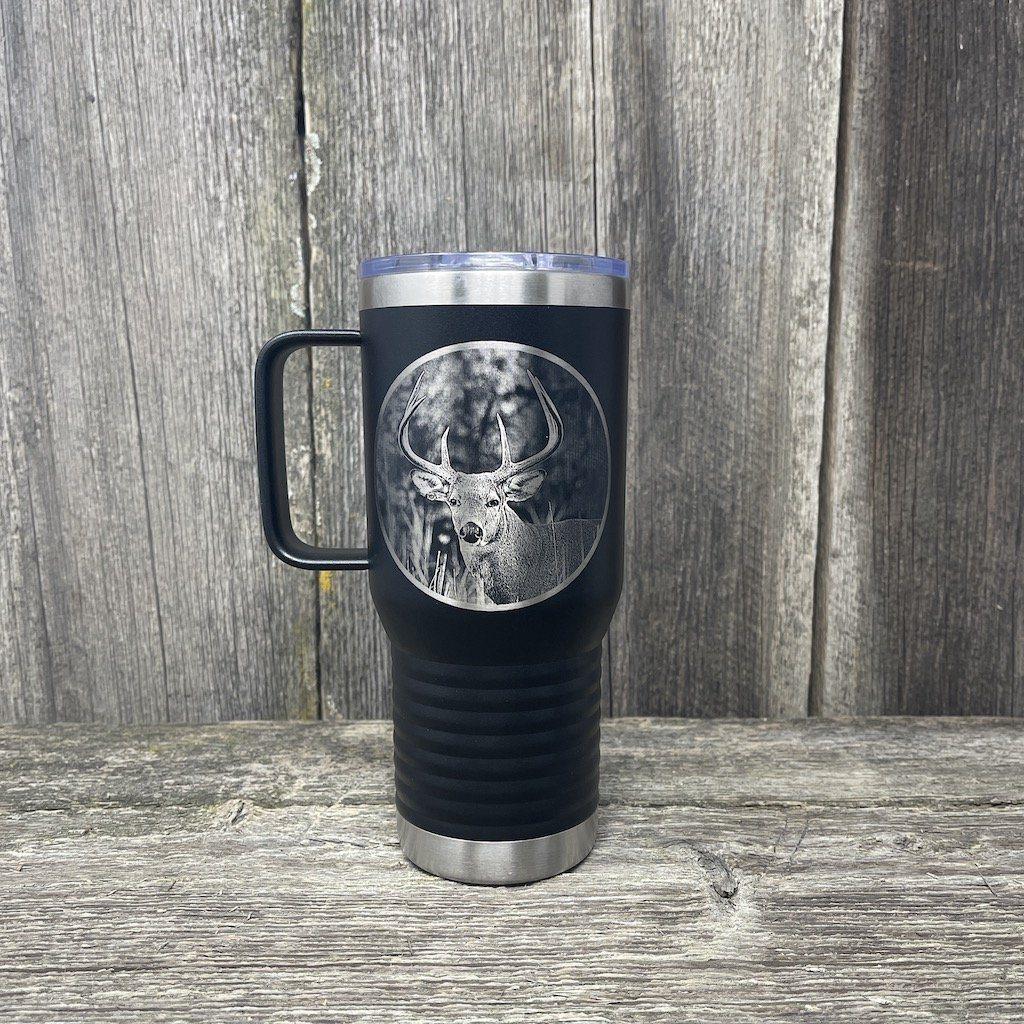 WHITETAIL DEER BLACK 20oz COFFEE MUG Tumbler Hells Canyon Designs