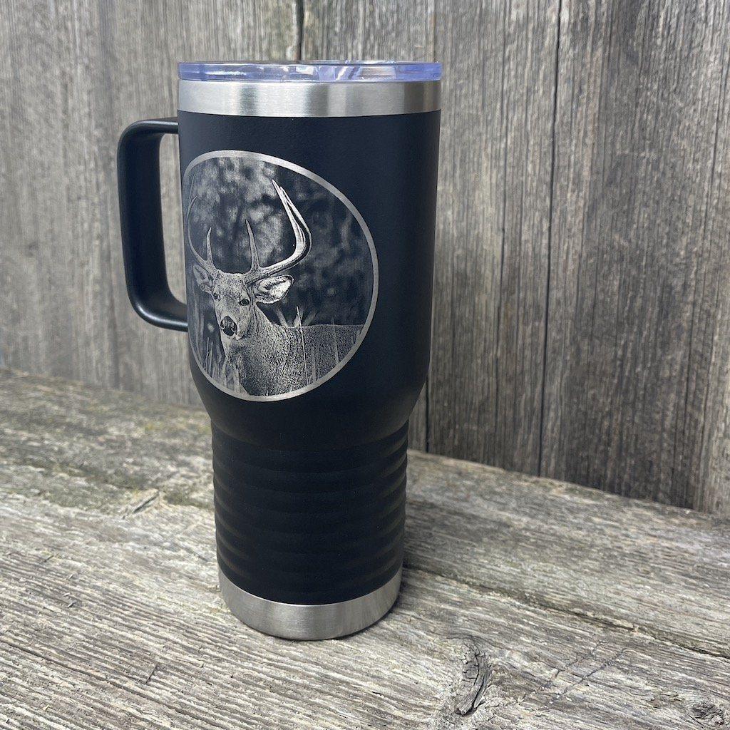 WHITETAIL DEER BLACK 20oz COFFEE MUG Tumbler Hells Canyon Designs