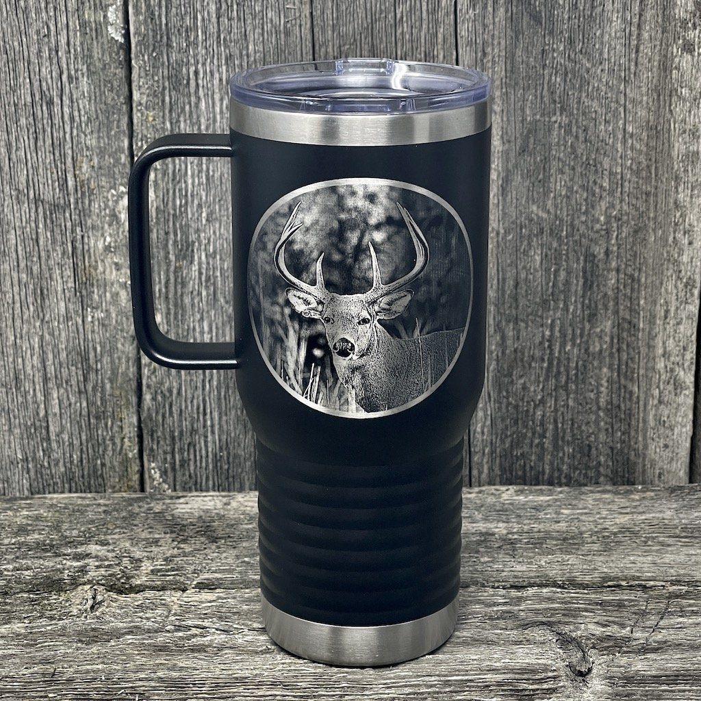 WHITETAIL DEER BLACK 20oz COFFEE MUG Tumbler Hells Canyon Designs