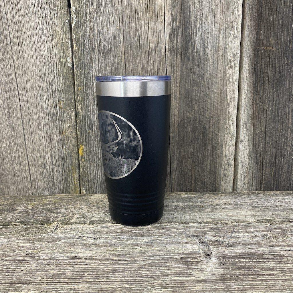 WHITETAIL DEER BLACK 20oz ENGRAVED TUMBLER Tumbler Hells Canyon Designs
