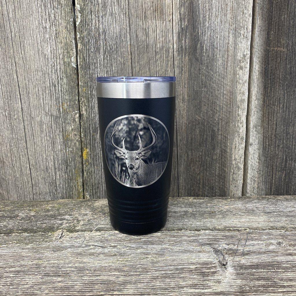 WHITETAIL DEER BLACK 20oz ENGRAVED TUMBLER Tumbler Hells Canyon Designs