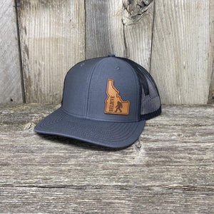 BIGFOOT IDAHO LEATHER PATCH HAT RICHARDSON 112 Leather Patch Hats Hells Canyon Designs # Charcoal/Black