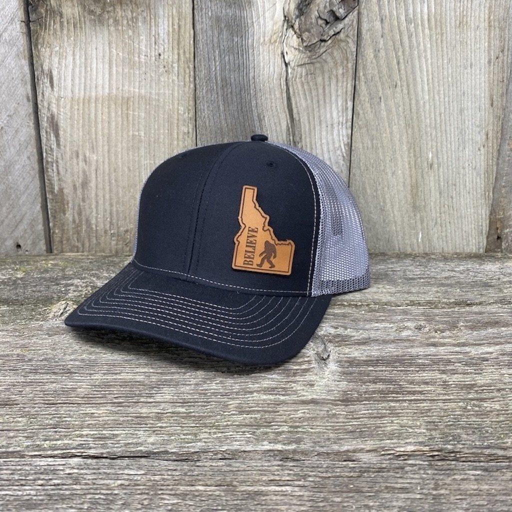 BIGFOOT IDAHO LEATHER PATCH HAT RICHARDSON 112 Leather Patch Hats Hells Canyon Designs # Black/Grey 