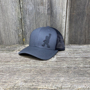 BIGFOOT SHAKA BLACK LEATHER PATCH HAT - RICHARDSON 112 Leather Patch Hats Hells Canyon Designs # Charcoal/Black 