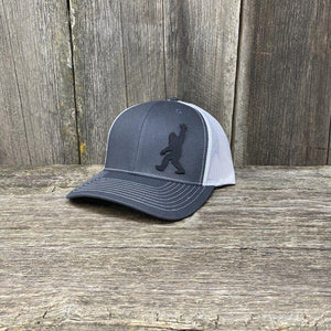 BIGFOOT SHAKA BLACK LEATHER PATCH HAT - RICHARDSON 112 Leather Patch Hats Hells Canyon Designs # Charcoal/White 