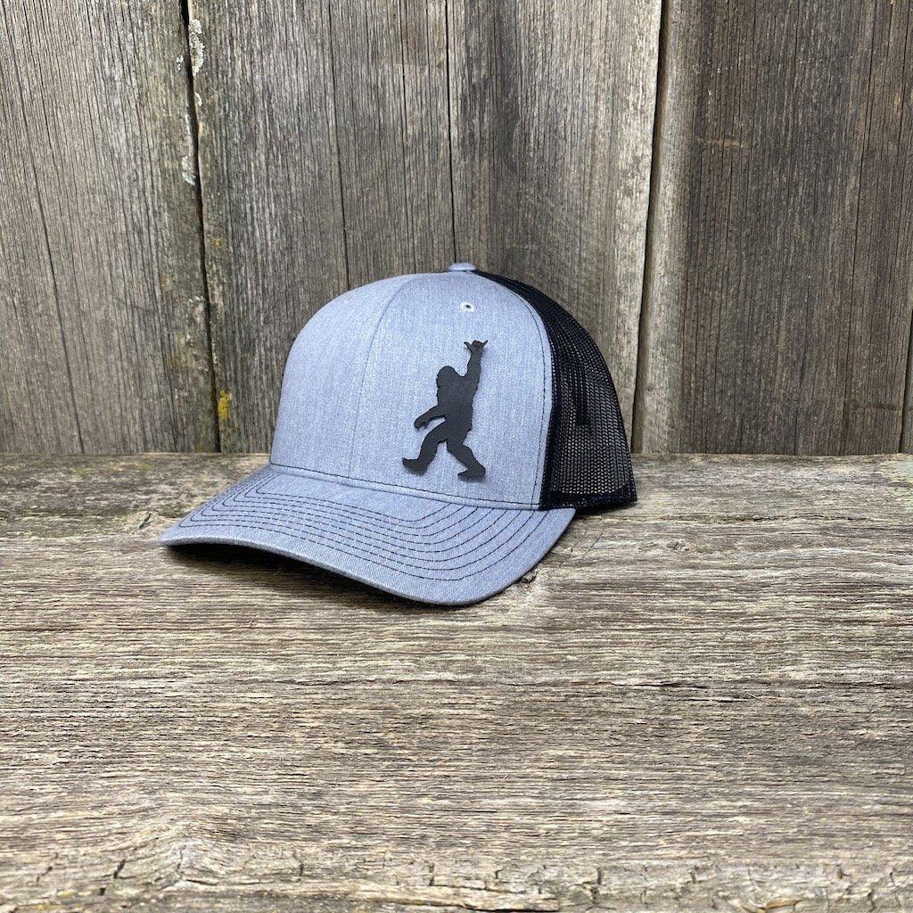 BIGFOOT SHAKA BLACK LEATHER PATCH HAT - RICHARDSON 112 Leather Patch Hats Hells Canyon Designs # Heather/Black 