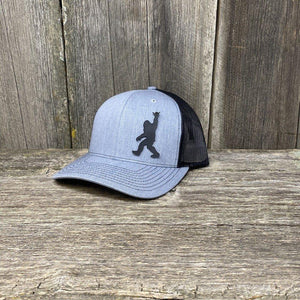 BIGFOOT SHAKA BLACK LEATHER PATCH HAT - RICHARDSON 112 Leather Patch Hats Hells Canyon Designs # Heather/Black 