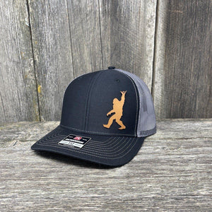 BIGFOOT SHAKA CHESTNUT LEATHER PATCH HAT - RICHARDSON 112 Leather Patch Hats Hells Canyon Designs # Black/Charcoal 