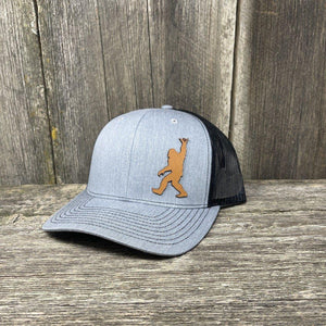 BIGFOOT SHAKA CHESTNUT LEATHER PATCH HAT - RICHARDSON 112 Leather Patch Hats Hells Canyon Designs # Heather Grey/Black 