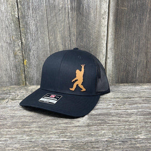 BIGFOOT SHAKA CHESTNUT LEATHER PATCH HAT - RICHARDSON 112 Leather Patch Hats Hells Canyon Designs # Solid Black 