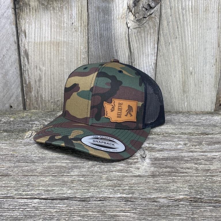 BIGFOOT WASHINGTON LEATHER PATCH HAT FLEXFIT Leather Patch Hats Hells Canyon Designs BDU/Black 