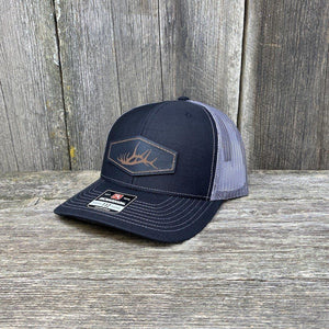 HAND SEWN BLACK ELK SHED LEATHER PATCH HAT - RICHARDSON 112