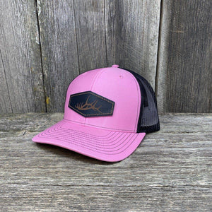 ELK SHED LEATHER PATCH HAT - RICHARDSON 112 Leather Patch Hats Hells Canyon Designs # Pink/Black