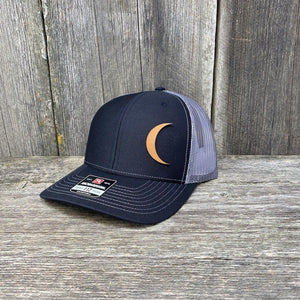 CRESCENT MOON CHESTNUT LEATHER PATCH HAT - RICHARDSON 112 Leather Patch Hats Hells Canyon Designs # Black/Charcoal 