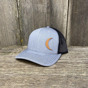 CRESCENT MOON CHESTNUT LEATHER PATCH HAT - RICHARDSON 112 Leather Patch Hats Hells Canyon Designs # Heather Grey/Black 