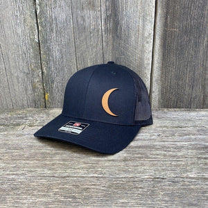 CRESCENT MOON CHESTNUT LEATHER PATCH HAT - RICHARDSON 112 Leather Patch Hats Hells Canyon Designs # Solid Black 