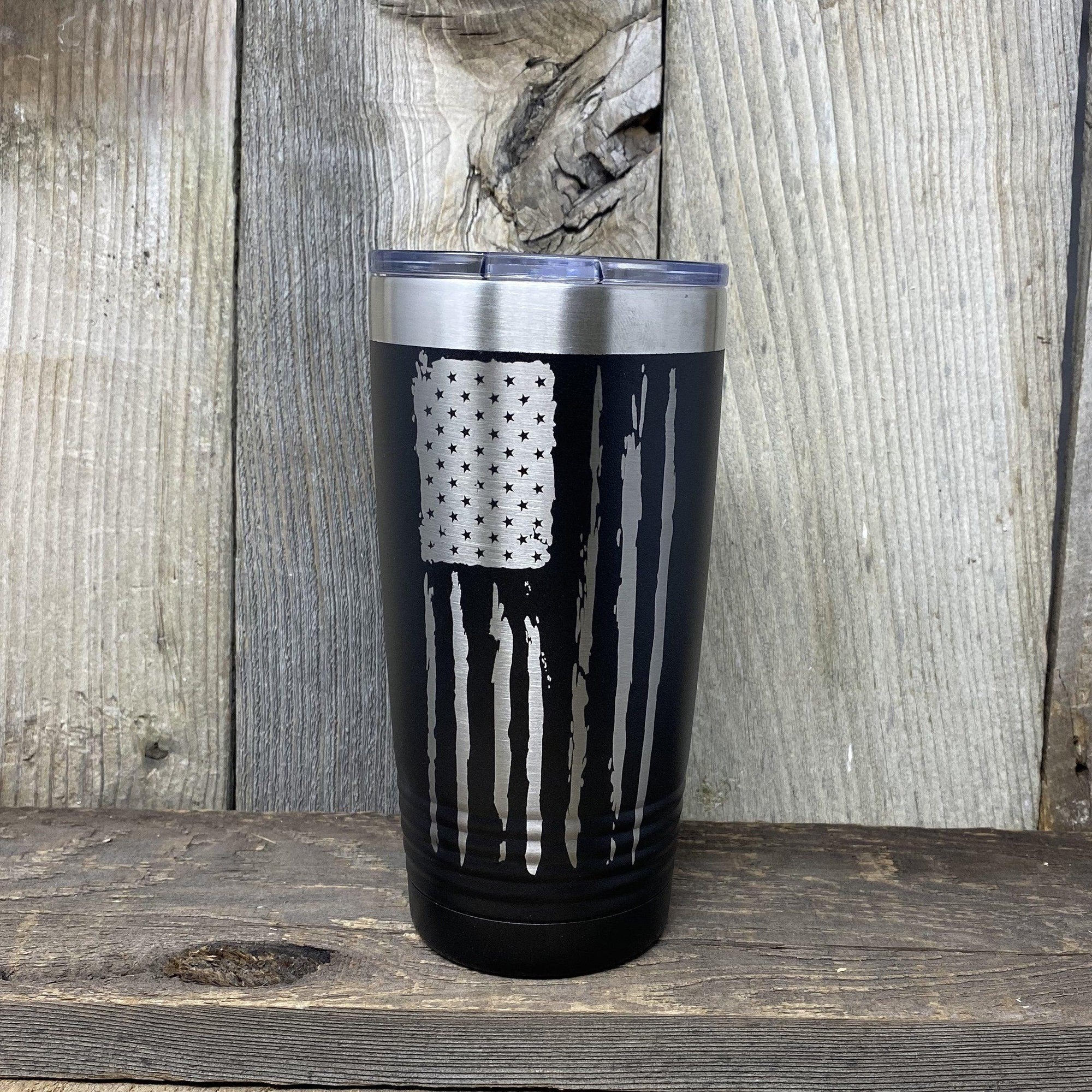 Laser Engraved YETI® or Polar Camel Tumbler - Deer with American Flag