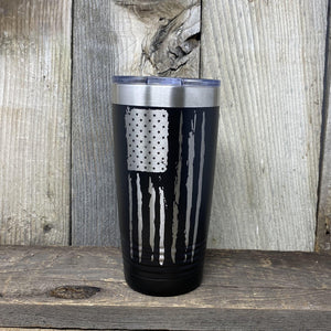 Distressed 20oz Flag Tumblers Tumbler Hells Canyon Art Glass and Laser Black Ring Neck 