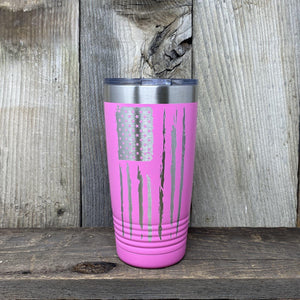 Distressed 20oz Flag Tumblers Tumbler Hells Canyon Art Glass and Laser Pink 