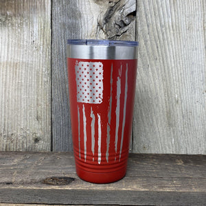Distressed 20oz Flag Tumblers Tumbler Hells Canyon Art Glass and Laser Red 