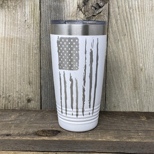 Distressed 20oz Flag Tumblers Tumbler Hells Canyon Art Glass and Laser White 