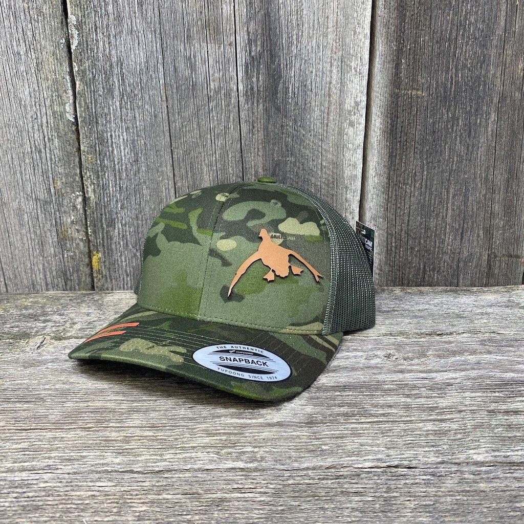 DUCK HUNTERS CHESTNUT LEATHER PATCH HAT FLEXFIT SNAPBACK HELLS