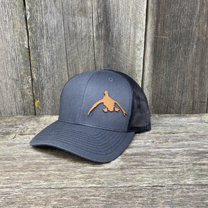 DUCK HUNTERS CHESTNUT LEATHER PATCH HAT - RICHARDSON 112 Leather Patch Hats Hells Canyon Designs # Charcoal/Black 