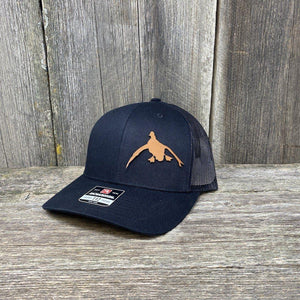 DUCK HUNTERS CHESTNUT LEATHER PATCH HAT - RICHARDSON 112 Leather Patch Hats Hells Canyon Designs # Solid Black 