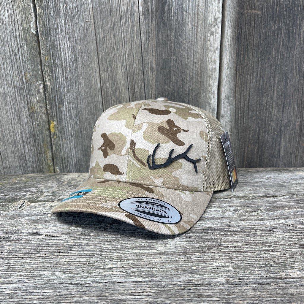 ELK HORN CAMO BLACK LEATHER PATCH HAT - FLEXFIT SNAPBACK | HELLS CANYON  DESIGNS - Hells Canyon Designs