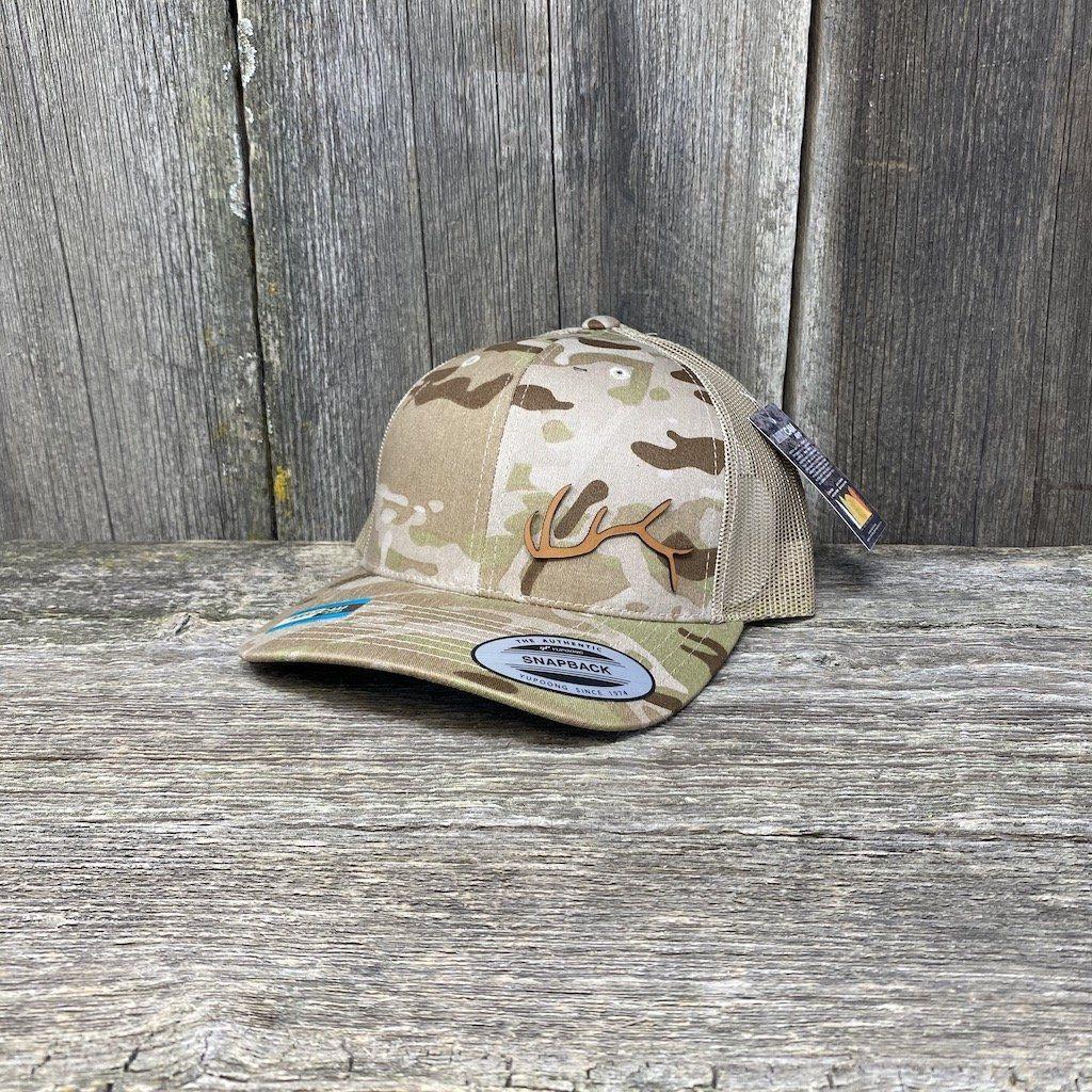 ELK HORN FLEX-FIT CAMO CHESTNUT LEATHER PATCH HAT Leather Patch Hats Hells Canyon Designs # Tropical Multicam 