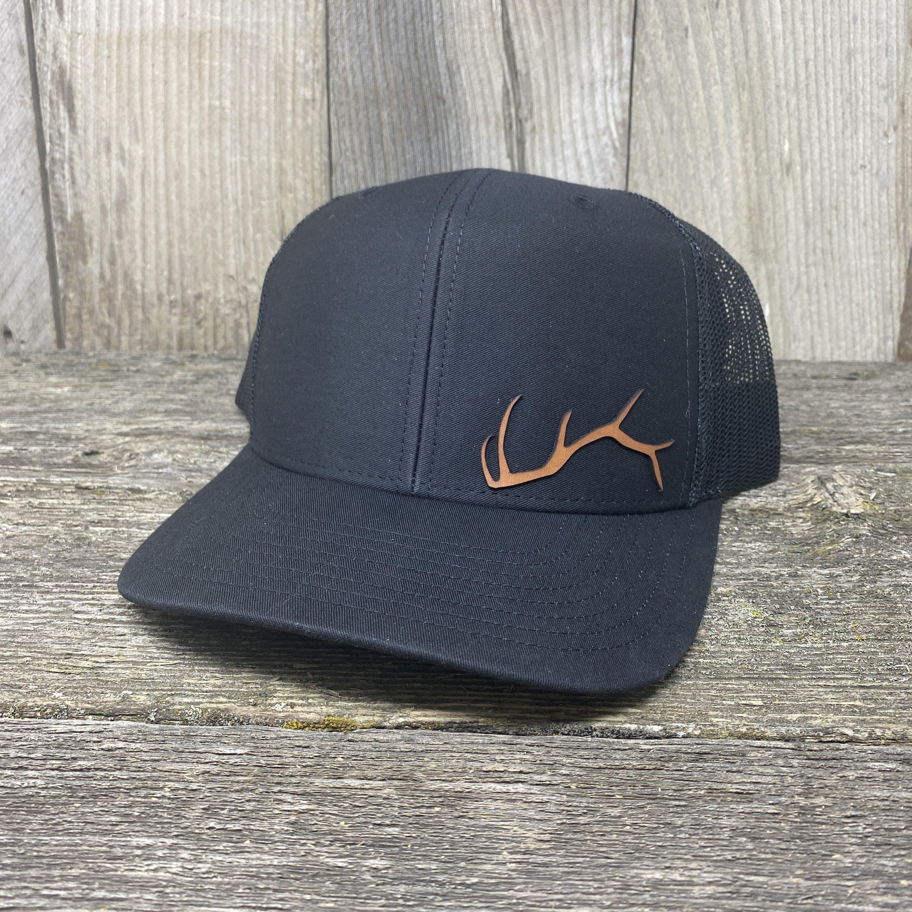 Hand Sewn Black Elk Shed Leather Patch Hat - Richardson 112 | Hells Canyon Designs Black/White