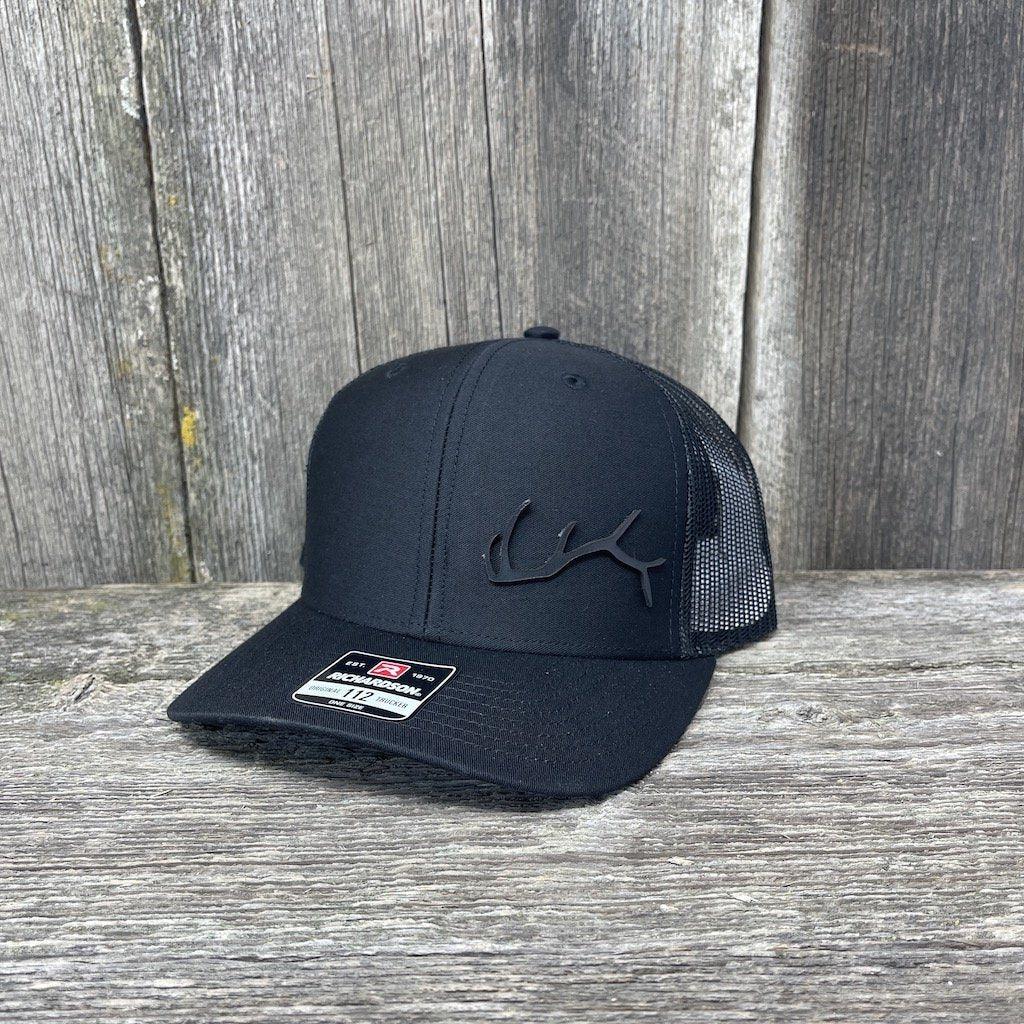 ELK HORN RICHARDSON BLACK LEATHER PATCH HAT Leather Patch Hats Hells Canyon Designs # Heather Grey/Black 