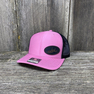 ELK RACK BLACK LEATHER PATCH HAT - RICHARDSON 112 Leather Patch Hats Hells Canyon Designs  # Pink/Black