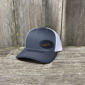 ELK RACK BLACK LEATHER PATCH HAT - RICHARDSON 112 Leather Patch Hats Hells Canyon Designs # Charcoal/White