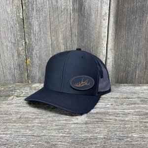 ELK RACK BLACK LEATHER PATCH HAT - RICHARDSON 112 Leather Patch Hats Hells Canyon Designs # Solid Black 