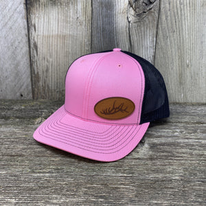 ELK RACK LEATHER PATCH HAT - RICHARDSON 112 Leather Patch Hats Hells Canyon Designs # Pink/Black