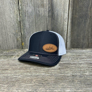 ELK RACK NATURAL LEATHER PATCH HAT - RICHARDSON 112 Leather Patch Hats Hells Canyon Designs # Black/White 