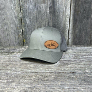 ELK RACK NATURAL LEATHER PATCH HAT - RICHARDSON 112 Leather Patch Hats Hells Canyon Designs # Loden 