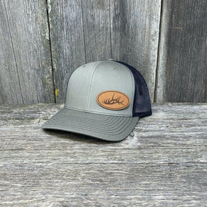 ELK RACK NATURAL LEATHER PATCH HAT - RICHARDSON 112 Leather Patch Hats Hells Canyon Designs # Loden/Black 
