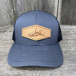 ELK SHED STITCHED NATURAL LEATHER PATCH HAT - RICHARDSON 112 Leather Patch Hats Hells Canyon Designs 